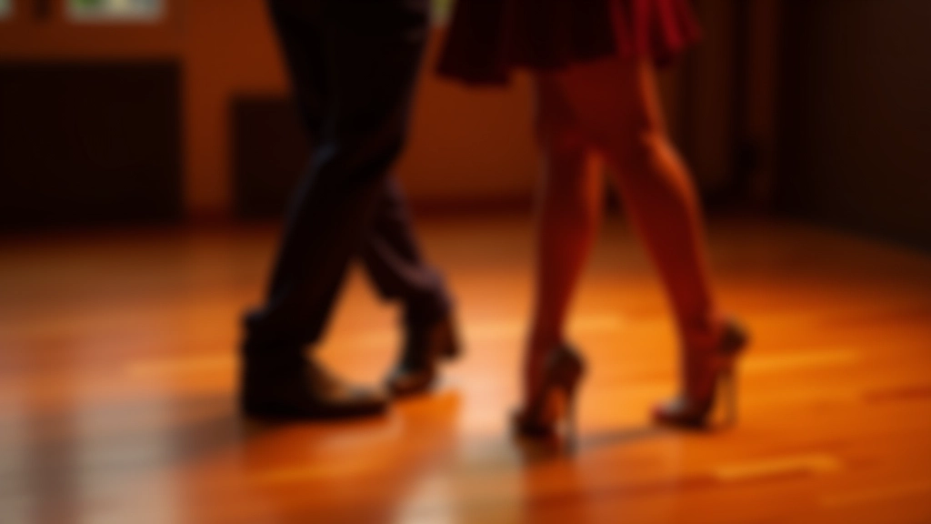 Close-up of feet and lower body during kizomba basic step on wooden dance floor, showing proper foot positioning and weight distribution