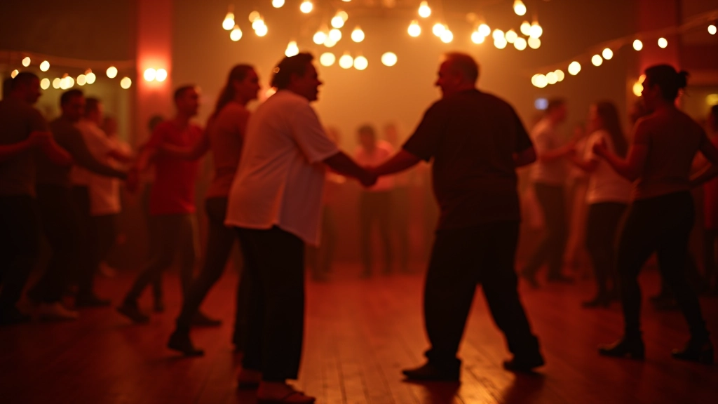 Porto dance venue with mature participants enjoying Latin fusion themed night with warm ambient lighting